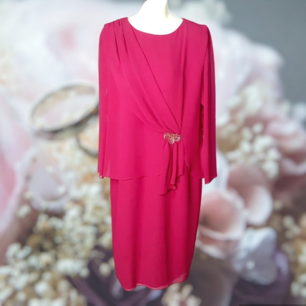 URSULA of SWITZERLAND Pinkberry Vintage Chiffon Wrap Formal Dress